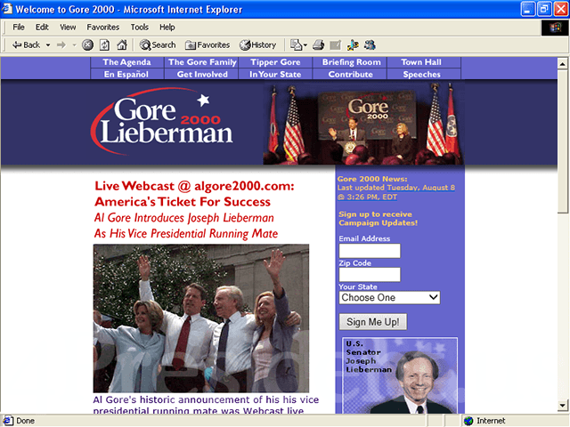 Al Gore 2000 Website, August 8, 2000