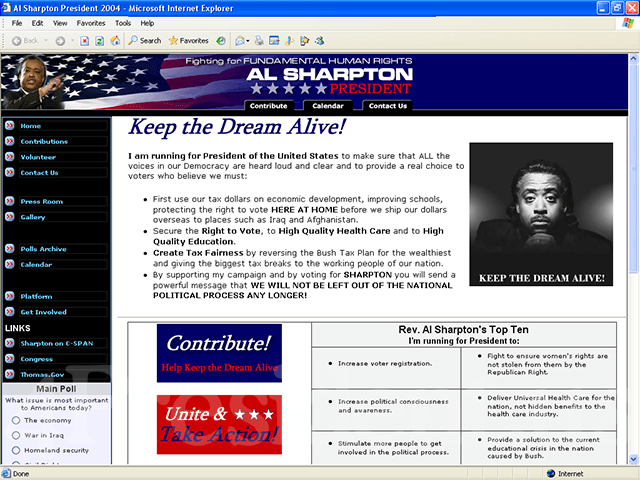 Al Sharpton 2004 Website, December 9, 2003
