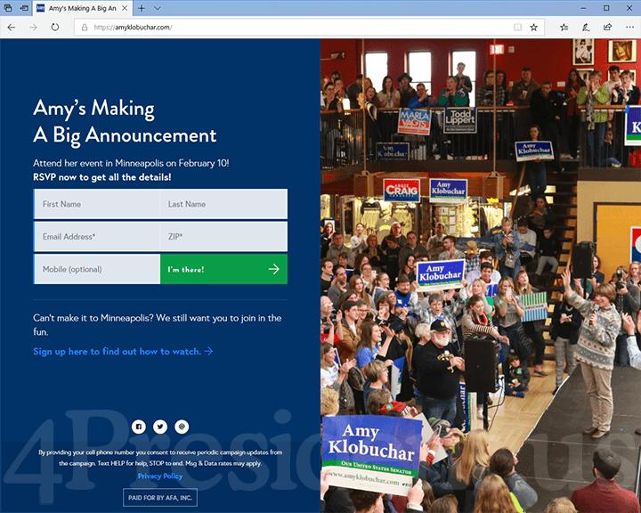 Amy Klobuchar 2020 Website, February 5, 2019