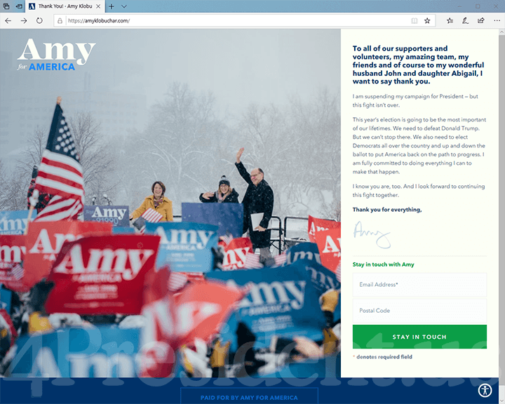 Amy Klobuchar 2020 Website, March 2, 2020