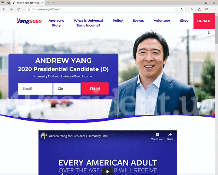 Andrew Yang 2020 Website, February 2, 2018