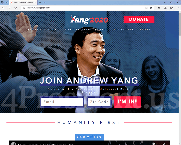Andrew Yang 2020 Website, February 8, 2019