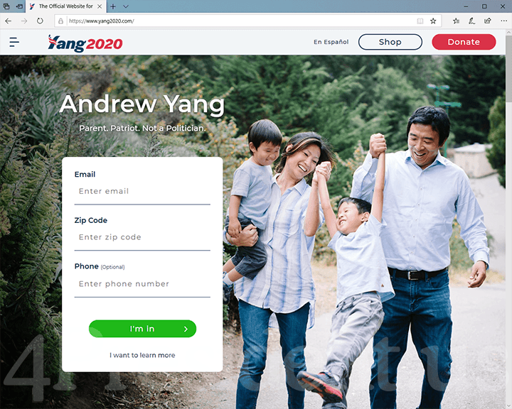 Andrew Yang 2020 Website, February 11, 2020