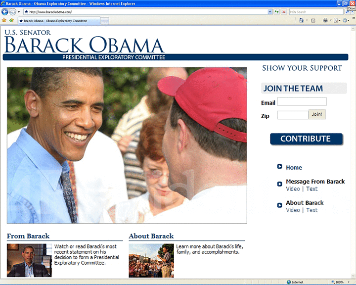 Barack Obama 2008 Website, January 16, 2007