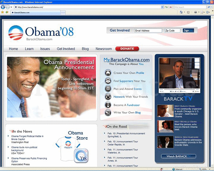 Barack Obama 2008 Website, February 10, 2007