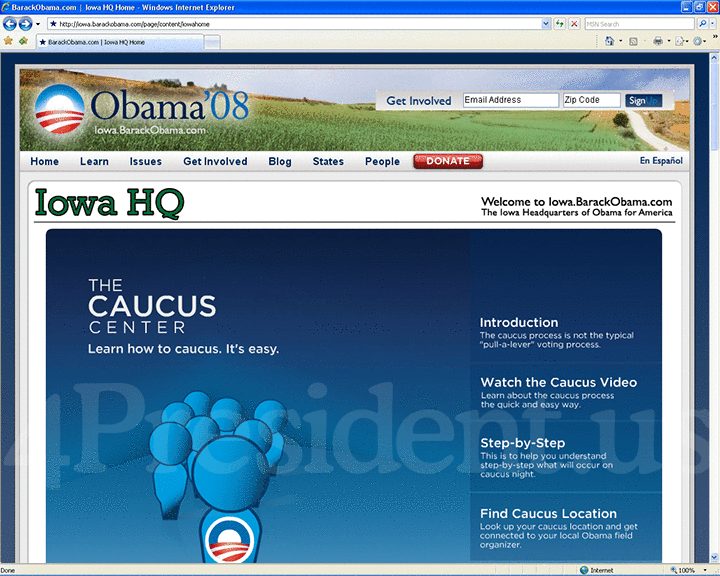 Barack Obama 2008 Website, April 24, 2007