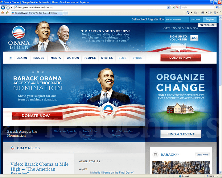 Barack Obama 2008 Website, August 28, 2008