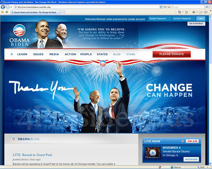 Barack Obama 2008 Website, November 4, 2008