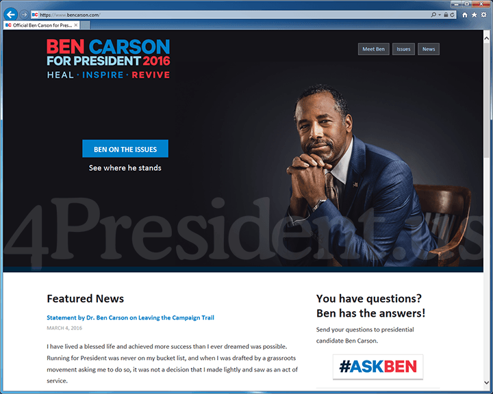 Ben Carson 2016 Website, March 4, 2016