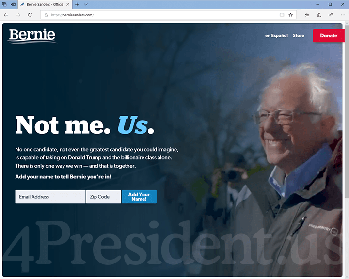 Bernie Sanders 2020 Website, February 19, 2019