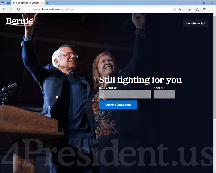 Bernie Sanders 2020 Website, February 19, 2019
