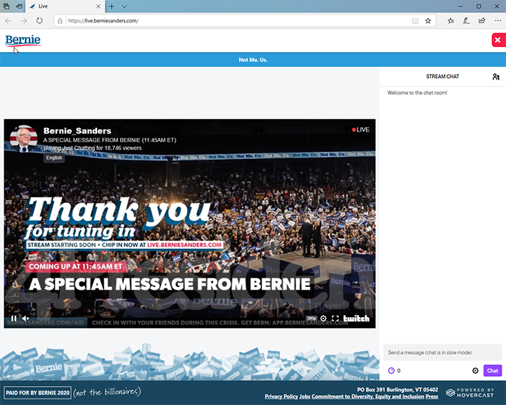 Bernie Sanders 2020 Website, April 8, 2020