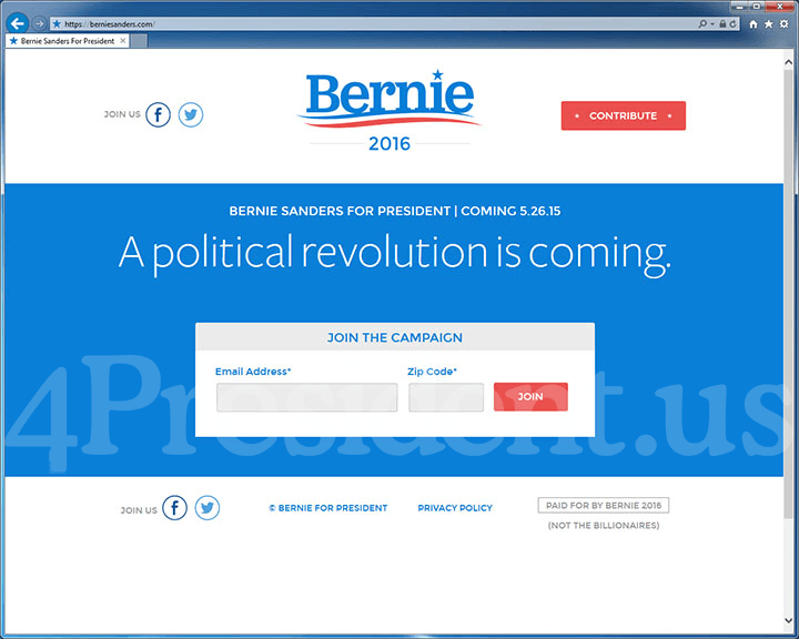 Bernie Sanders 2016 Website, April 30, 2015