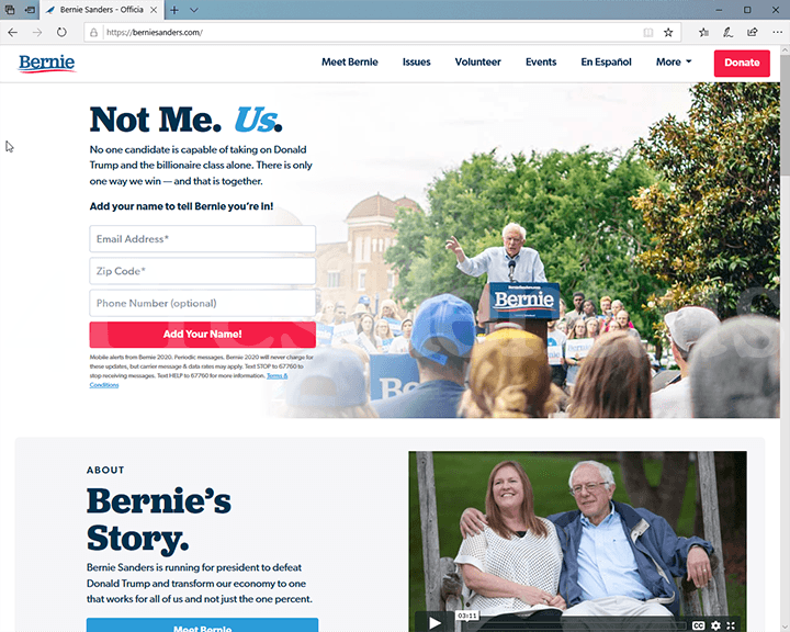Bernie Sanders 2020 Website, September 30, 2019