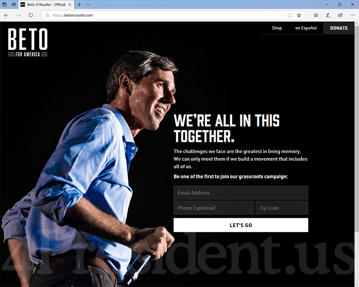 Beto O'Rourke 2020 Website, March 14, 2019