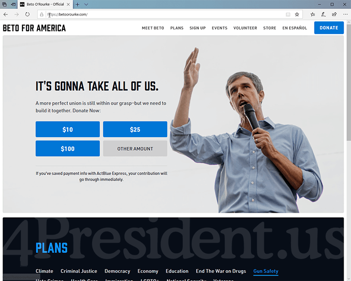 Beto O'Rourke 2020 Website, November 1, 2019