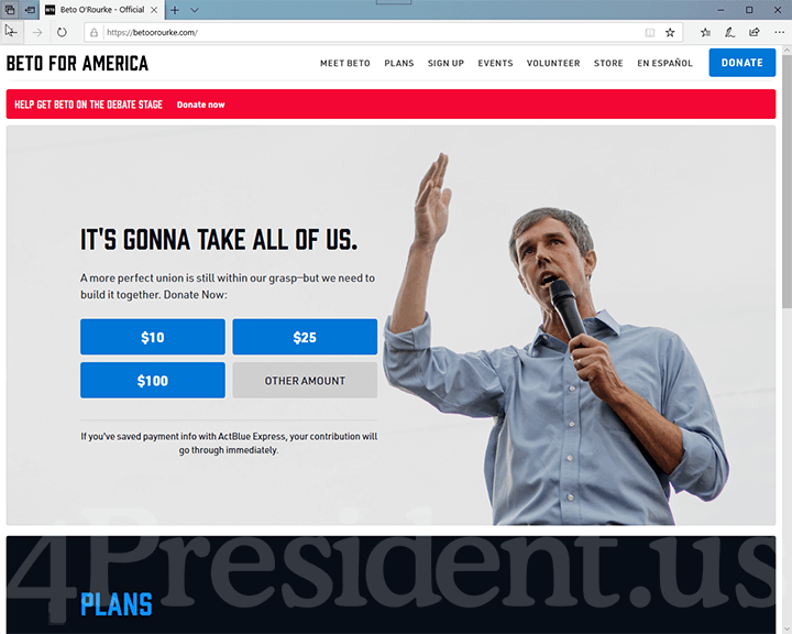 Beto O'Rourke 2020 Website, November 1, 2019