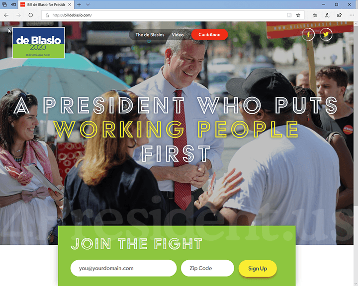 Bill de Blasio 2020 Website, May 16, 2019