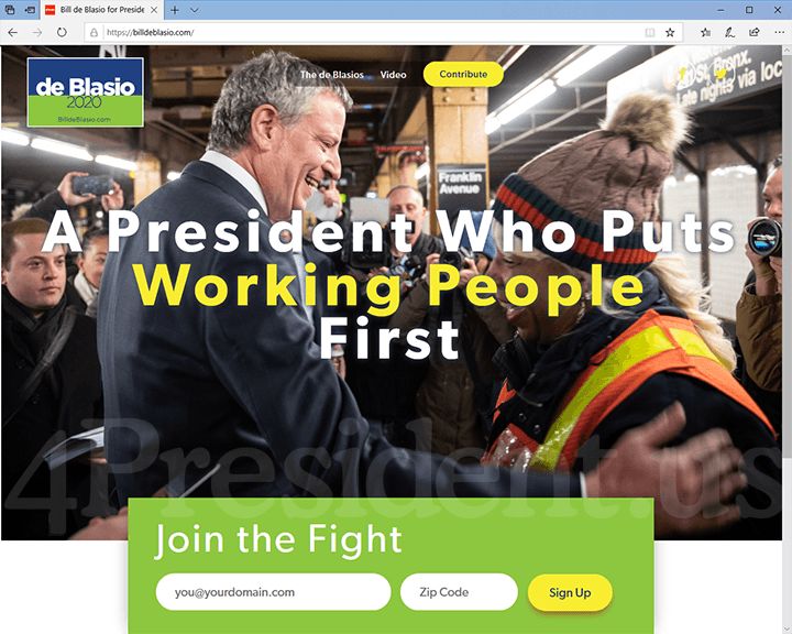 Bill de Blasio 2020 Website, May 19, 2019