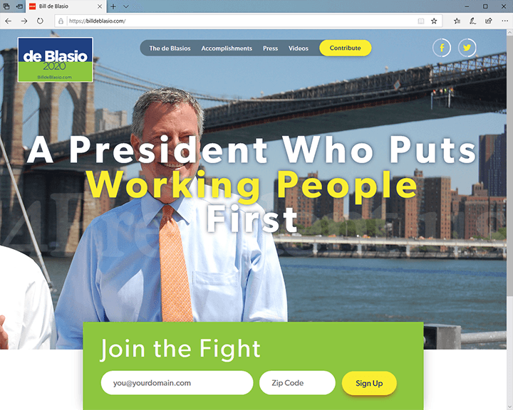 Bill de Blasio 2020 Website, September 22, 2019