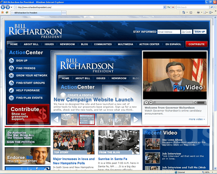 Bill Richardson 2008 Website, May 21, 2007