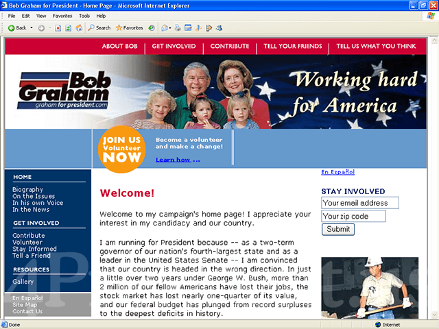 Bob Graham 2004 Website, May 6, 2003