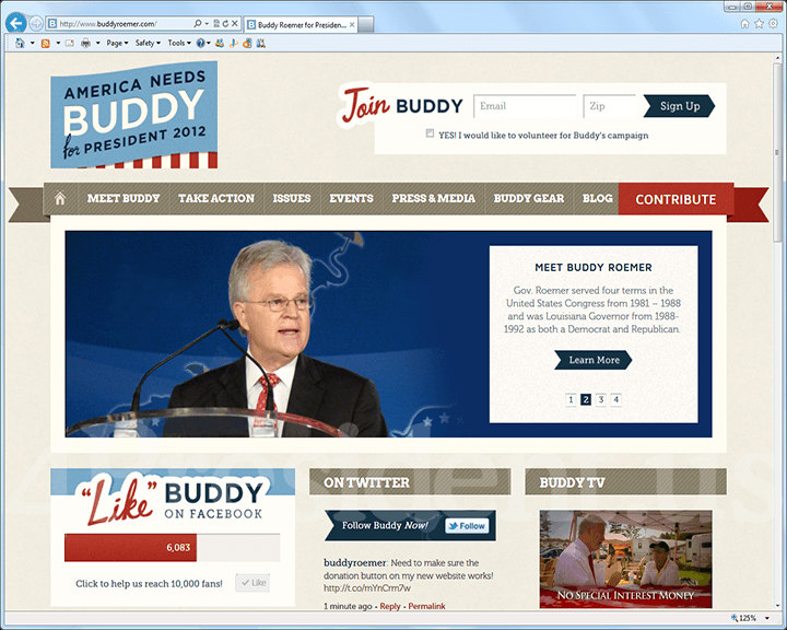 Buddy Roemer 2012 Website, October 24, 2011