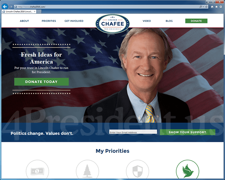 Lincoln Chafee 2016 Website, October 23, 2015