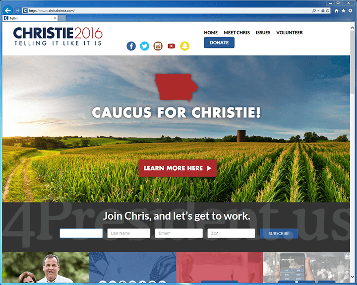 Chris Christie 2016 Website, February 1, 2016
