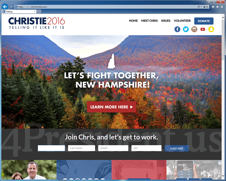 Chris Christie 2016 Website, February 9, 2016