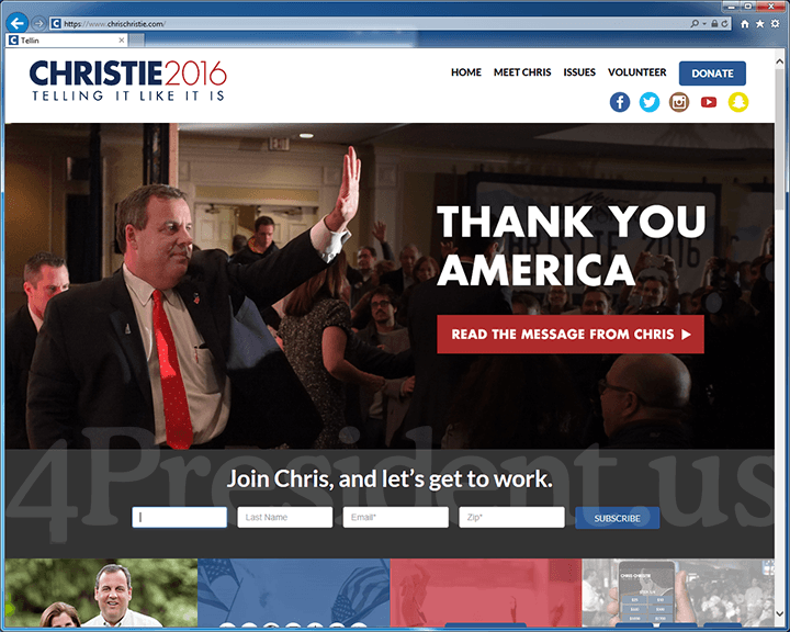 Chris Christie 2016 Website, February 11, 2016