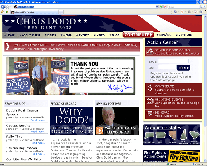 Chris Dodd 2008 Website, January 4, 2008