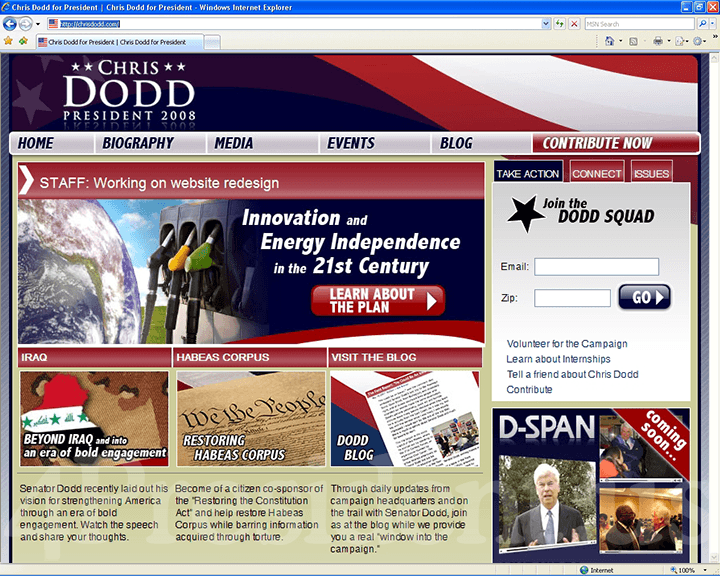 Chris Dodd 2008 Website, May 14, 2007