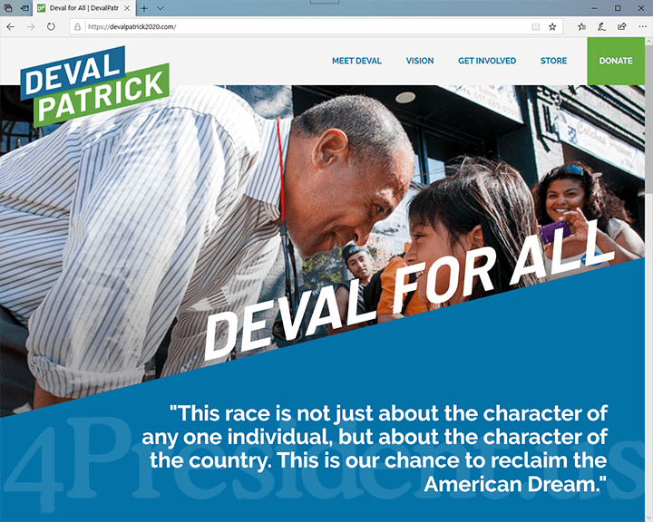 Deval Patrick 2020 Website, November 15, 2019