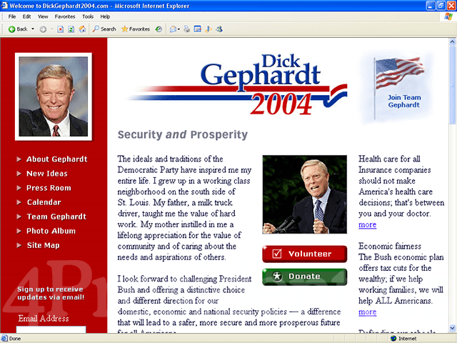 Dick Gephardt 2004 Web Site, February 10, 2003