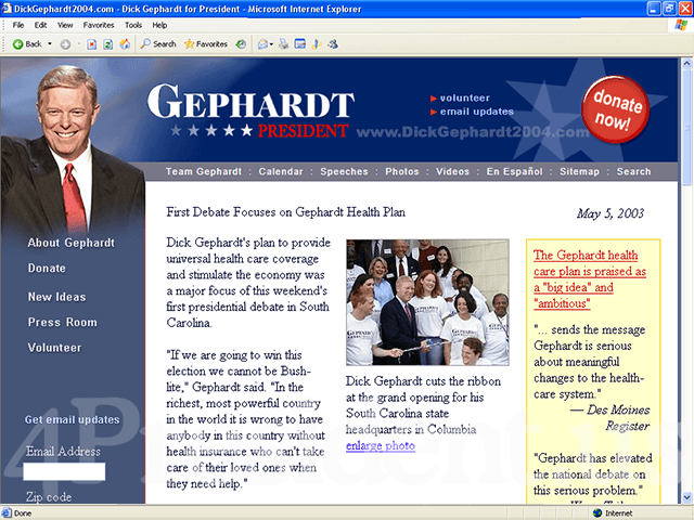 Dick Gephardt 2004 Web Site, May 6, 2003