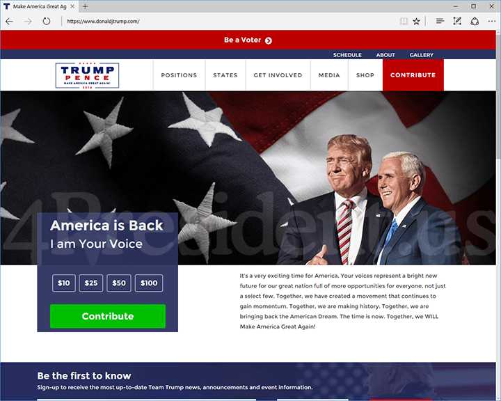 Donald Trump 2016 Website, November 8, 2016