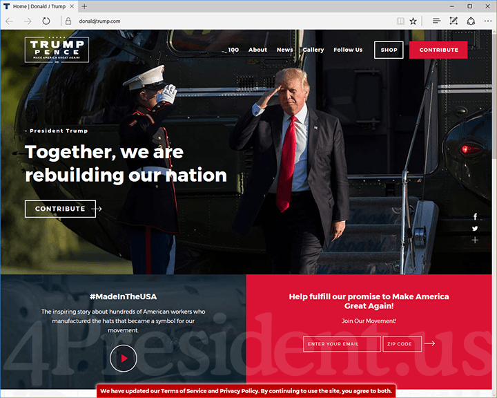 Donald Trump - Mike Pence 2020 Website, May 9, 2017