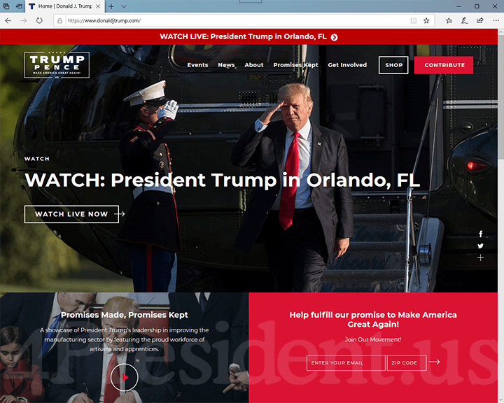 Donald Trump - Mike Pence 2020 Website, June 18, 2019