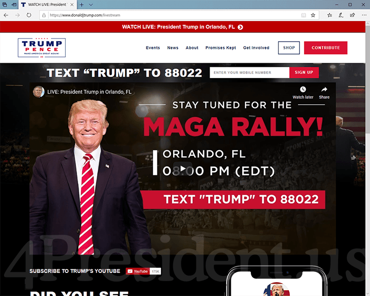 Donald Trump - Mike Pence 2020 Website, June 18, 2019