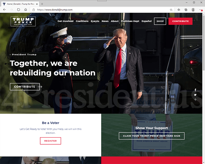 Donald Trump - Mike Pence 2020 Website, August 27, 2020