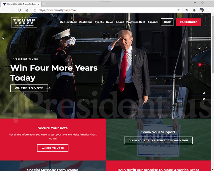 Donald Trump - Mike Pence 2020 Website, November 3, 2020