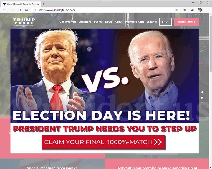 Donald Trump - Mike Pence 2020 Website, November 3, 2020