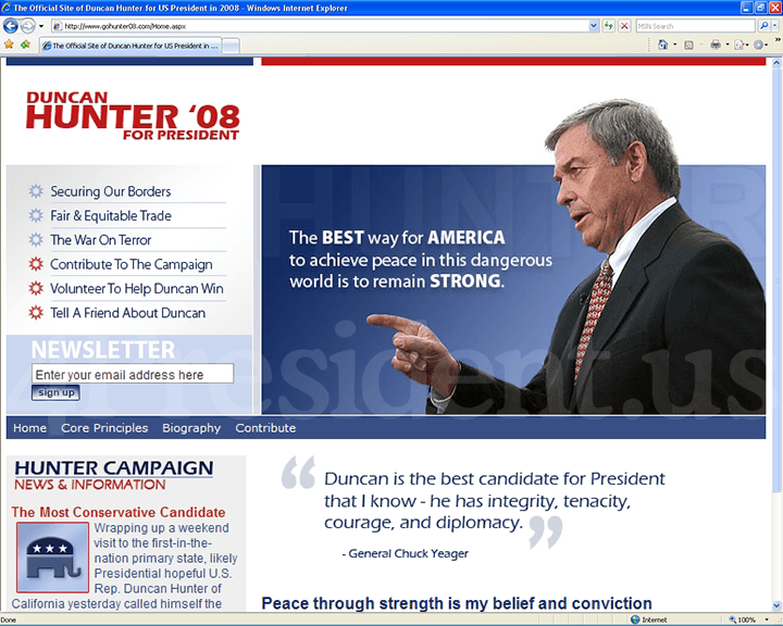 Duncan Hunter 2008 Website, January 24, 2007