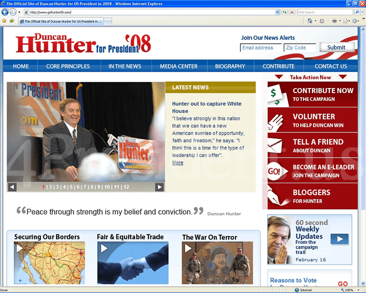 Duncan Hunter 2008 Website, February 15, 2007