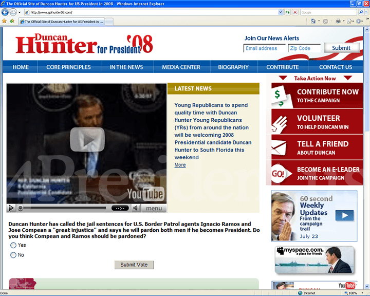 Duncan Hunter 2008 Website, July 23, 2007