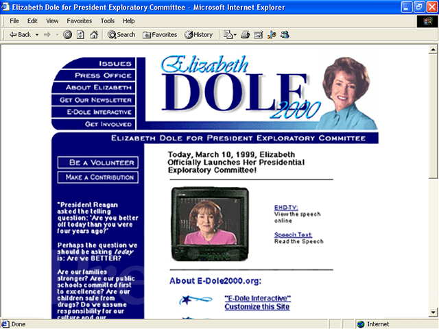 Elizabeth Dole 2000 Web Site, March 10, 1999
