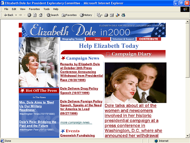 Elizabeth Dole 2000 Web Site, October 20, 1999