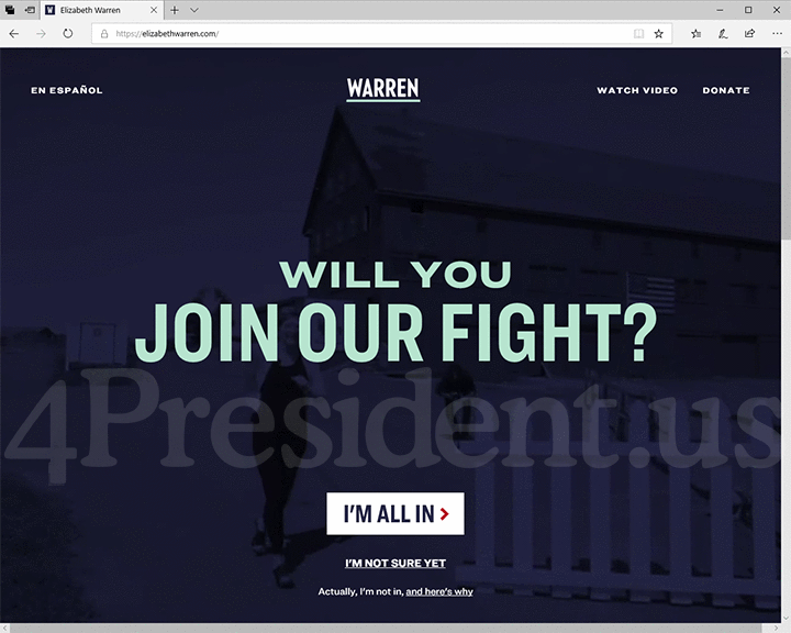 Elizabeth Warren 2020 Website, January 19, 2019