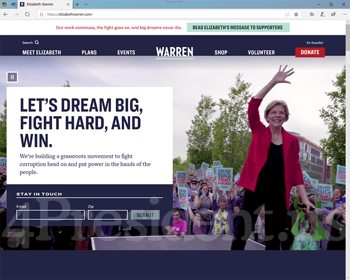 Elizabeth Warren 2020 Website, March 5, 2020